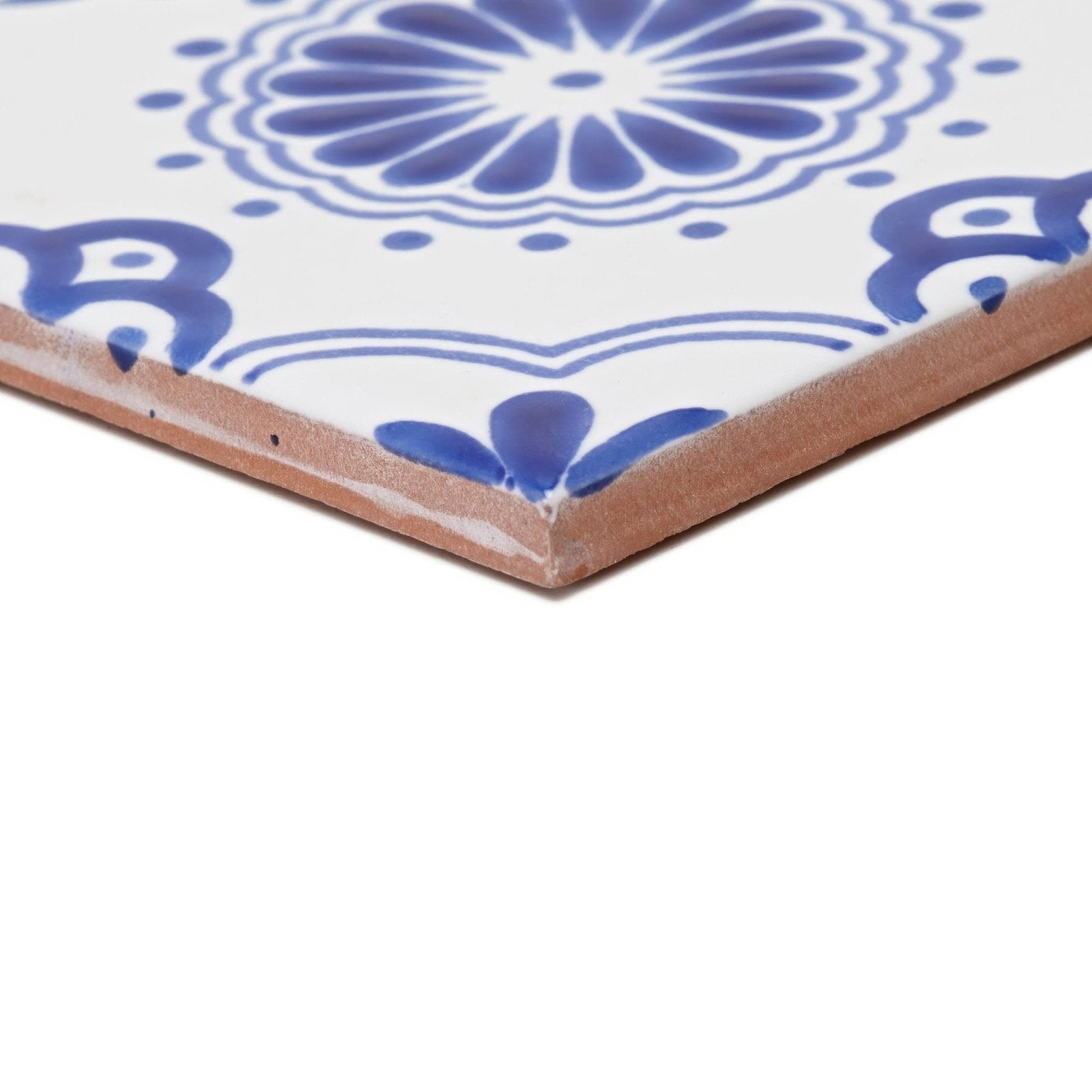 Blue and white ceramic tile acapulco salazar 10x10cm with decorative floral pattern for wall and floor use