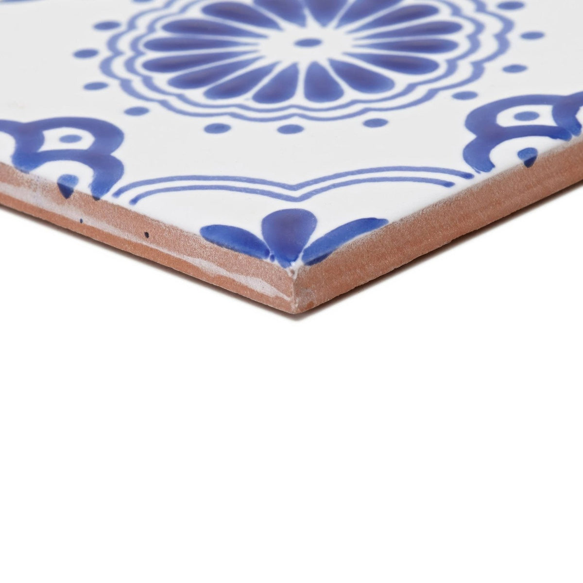 Blue and white ceramic tile acapulco salazar 10x10cm with decorative floral pattern for wall and floor use