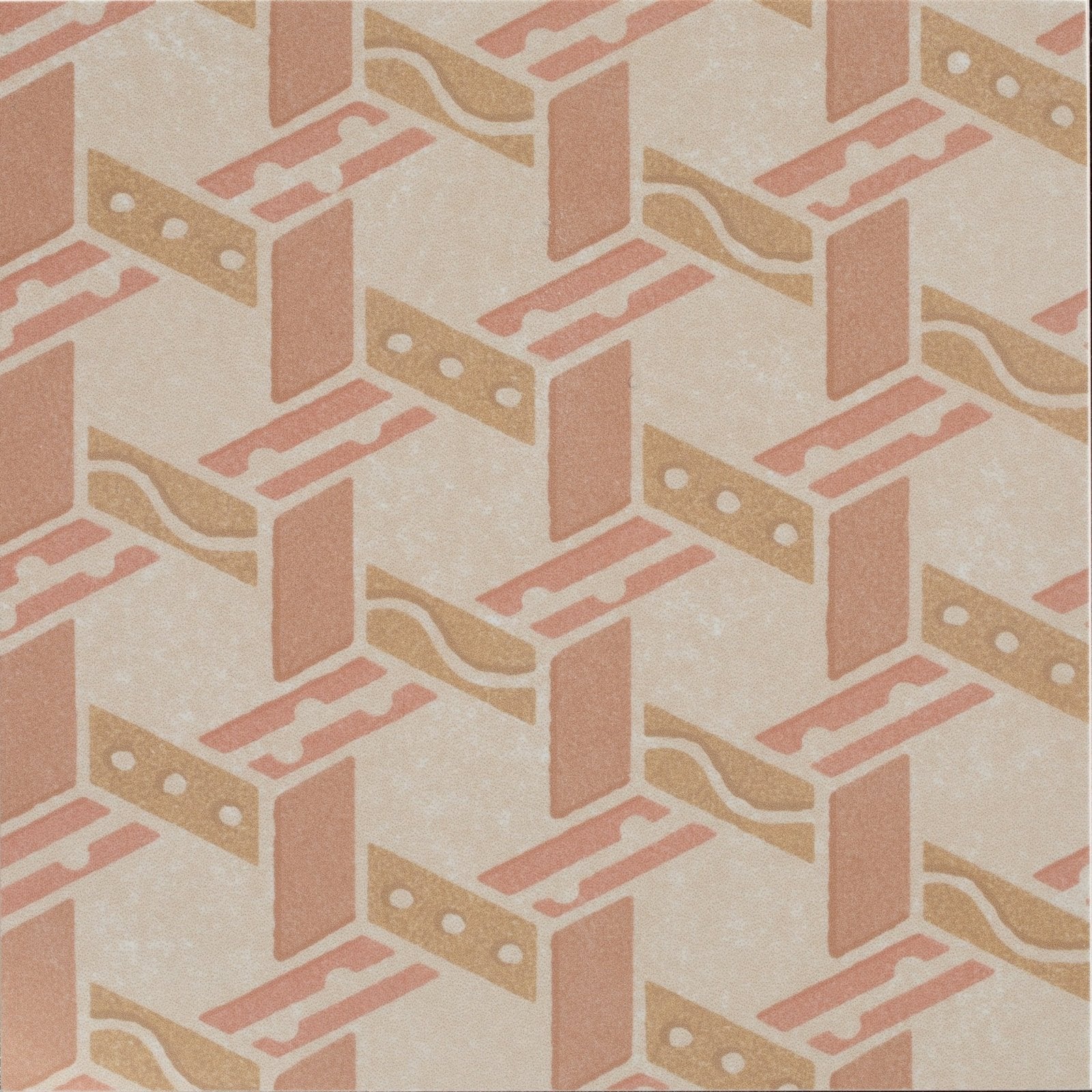 Beige and terracotta geometric patterned porcelain tile with subtle textured finish from adventuras malla terracotta series