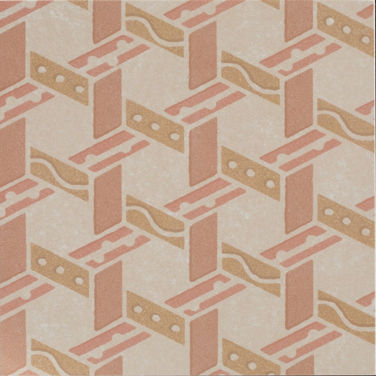 Beige and terracotta geometric patterned porcelain tile with subtle textured finish from adventuras malla terracotta series