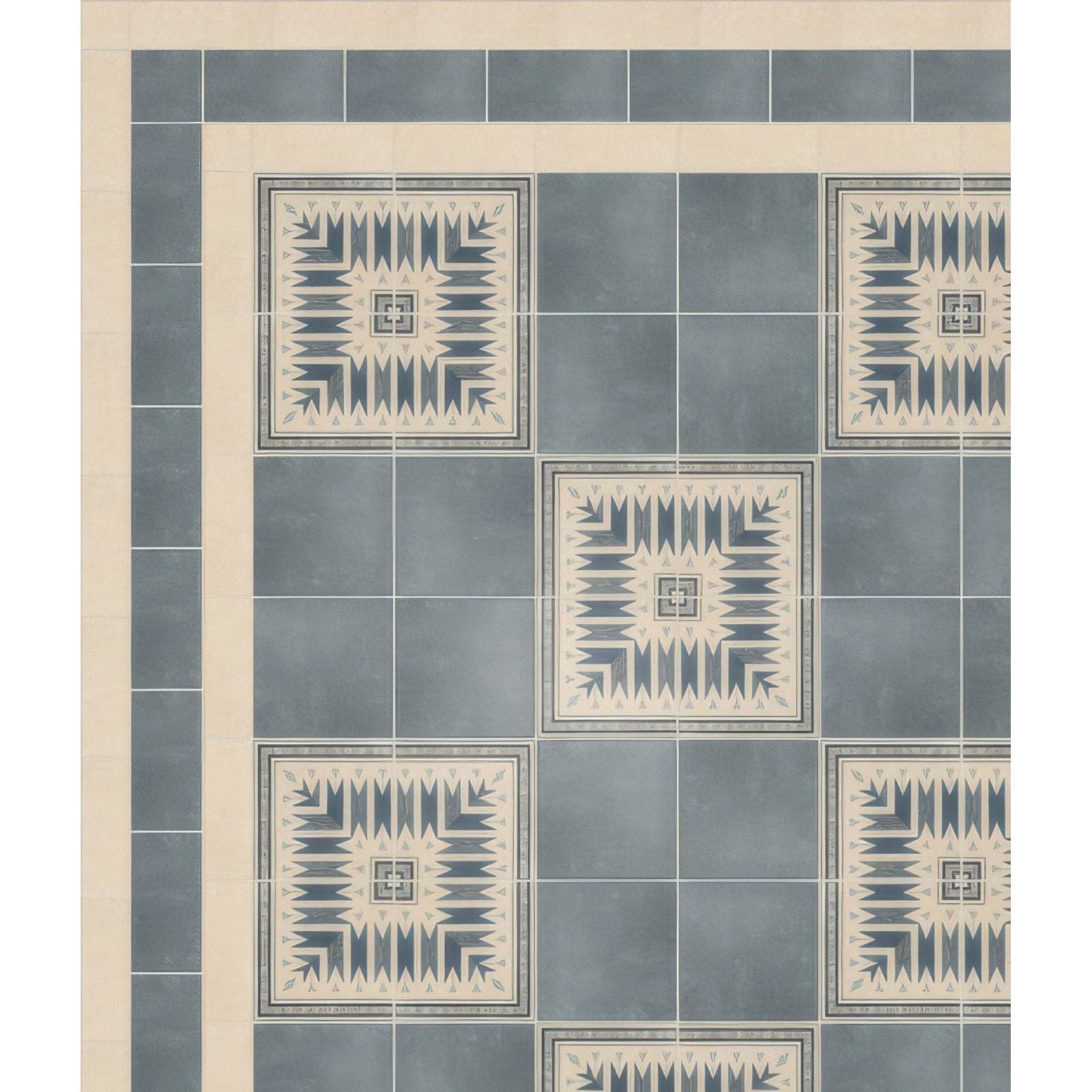 Adventuras navy field porcelain ceramic floor tiles with blue and cream geometric patterned design