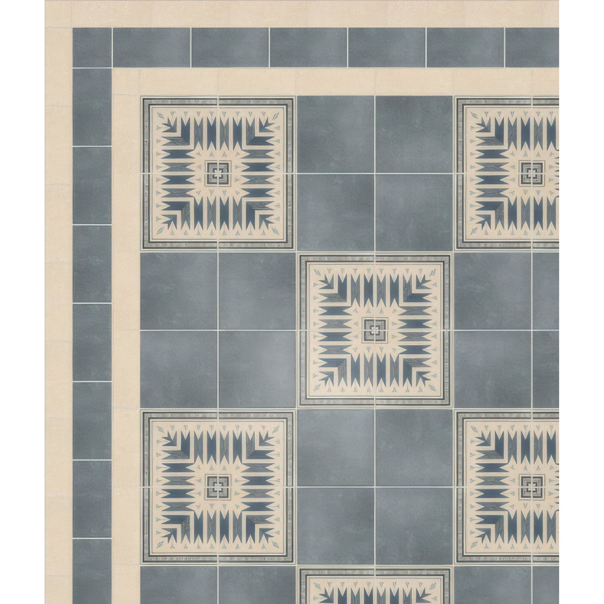 Adventuras navy field porcelain ceramic floor tiles with blue and cream geometric patterned design