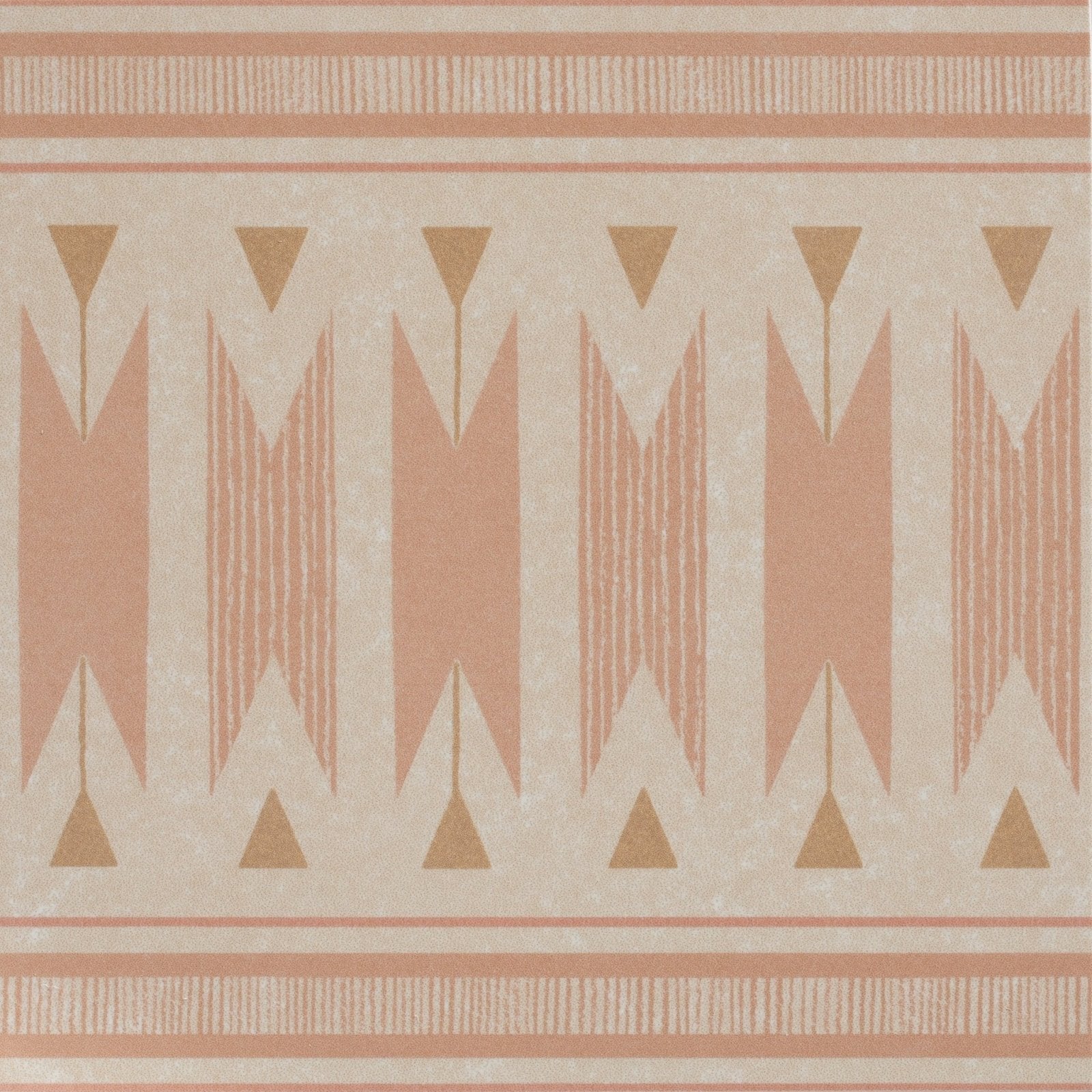 Beige and terracotta geometric wallpaper with stylized arrows and triangles in adventuras ziggy border terracotta porcelain