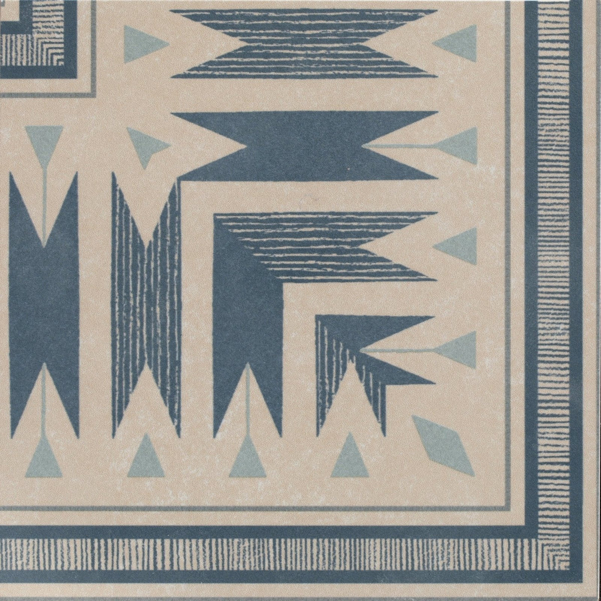 Beige and navy blue geometric patterned woven textile with textured appearance for adventuras ziggy corner blue porcelain