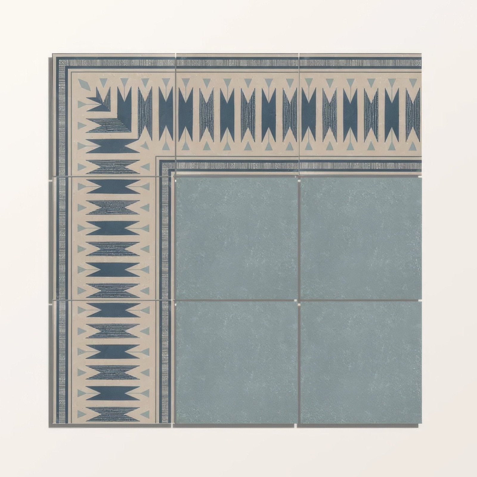 Adventuras Ziggy Corner Blue porcelain square ceramic tiles with navy blue and beige geometric textured pattern