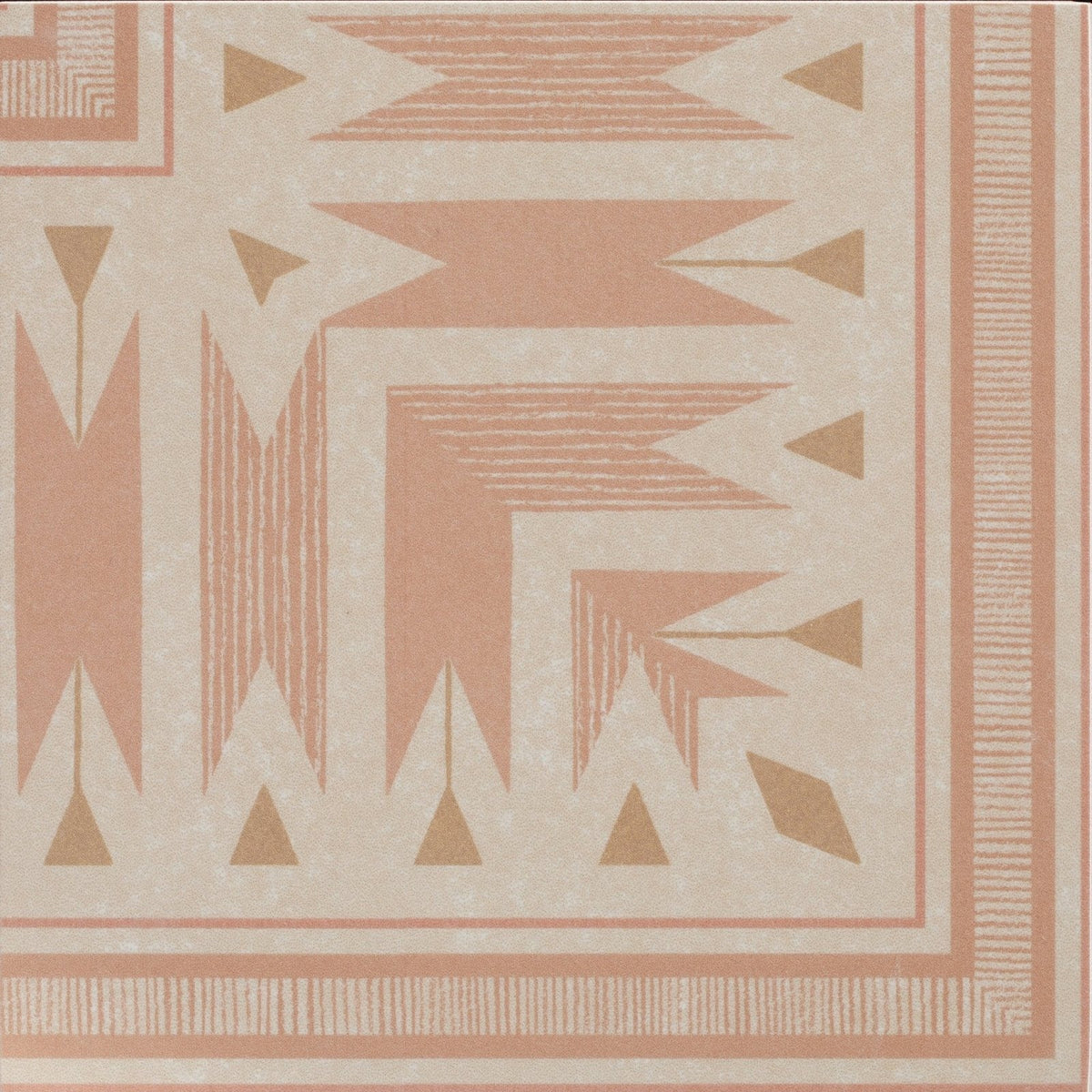 Adventuras ziggy corner terracotta porcelain tile with a beige and terracotta geometric pattern and textured hand-painted finish
