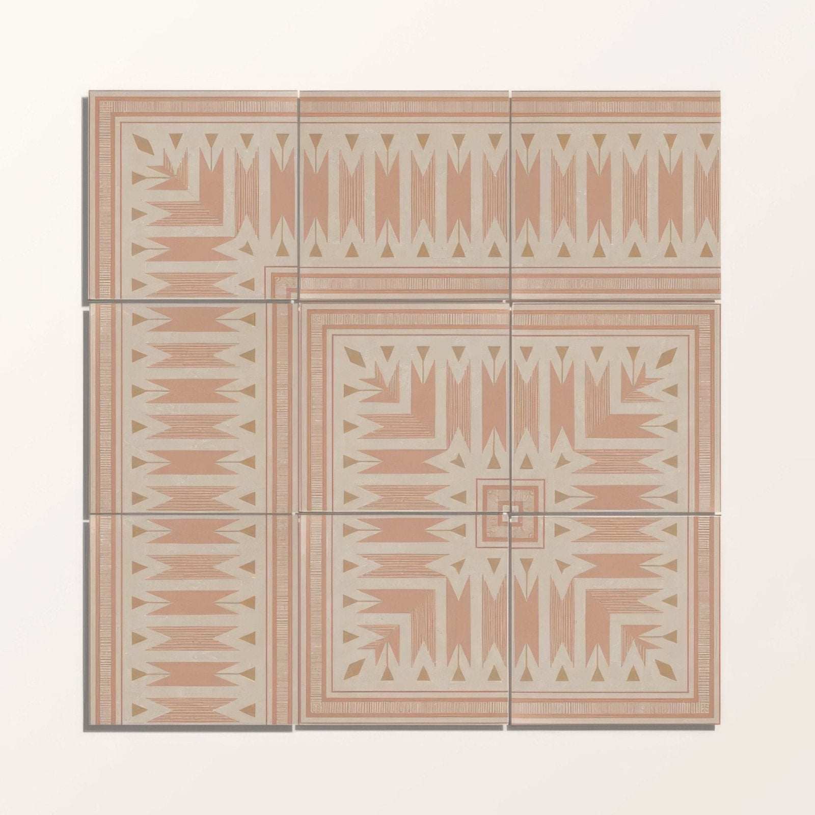Six adventuras ziggy corner terracotta porcelain tiles with intricate geometric patterns in beige and terracotta colors