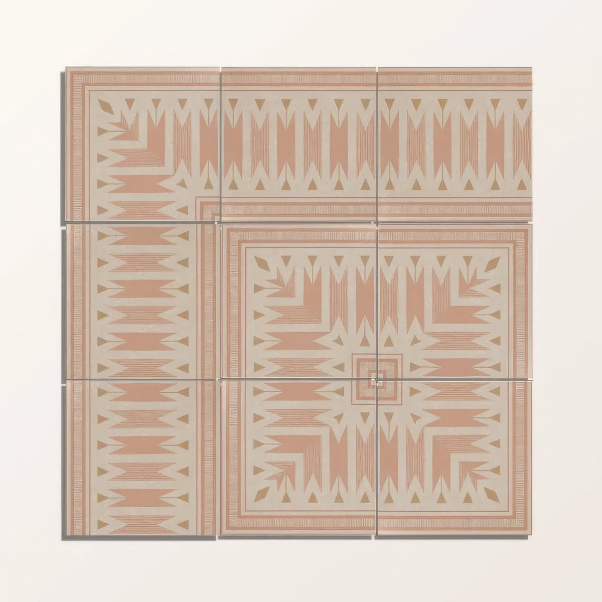 Six adventuras ziggy corner terracotta porcelain tiles with intricate geometric patterns in beige and terracotta colors