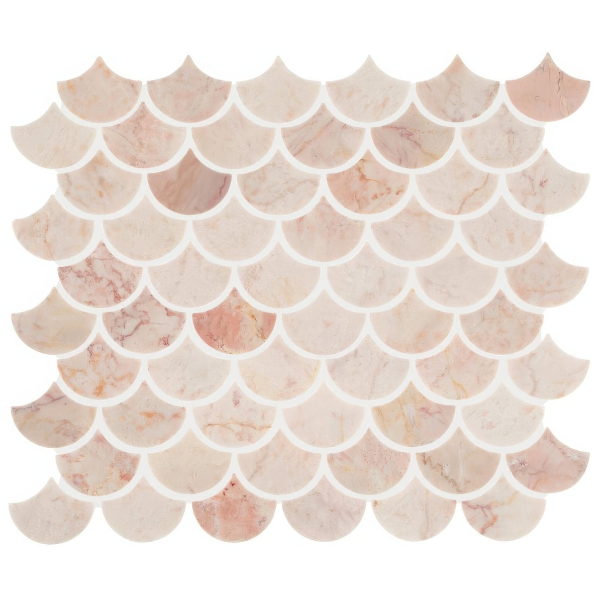 Aegean pink scallop marble mosaic tile featuring pink marble fish-scale pattern for decorative wall use