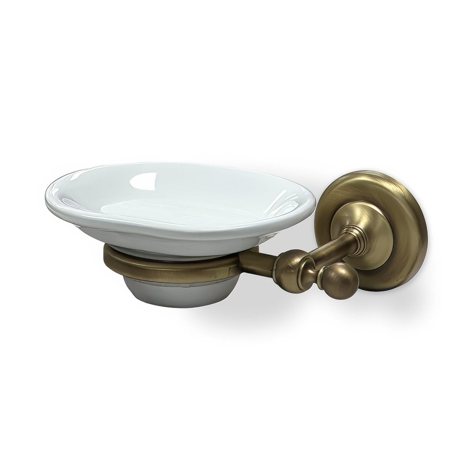 Albany soap dish aged brass wall-mounted antique brass finish with a glossy white ceramic bowl for soap storage