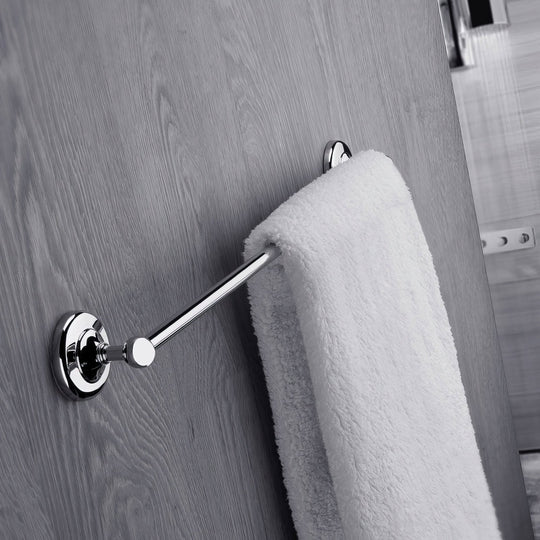 Albany towel rail 30cm chrome wall-mounted chrome finished towel rack holding a plush white terry cloth towel