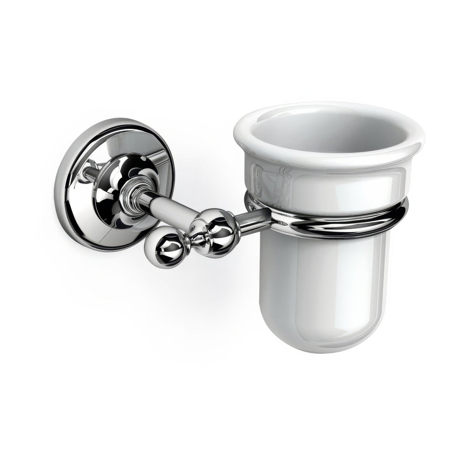 Albany tumbler holder chrome wall-mounted toothbrush holder with chrome finish and glossy white ceramic cup