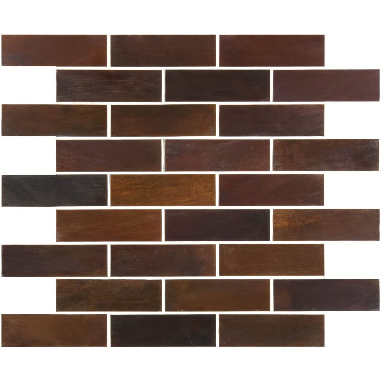 Alchemy brick copper mosaic dark brown rectangular wood-grain texture mosaic tile arranged in offset brick pattern