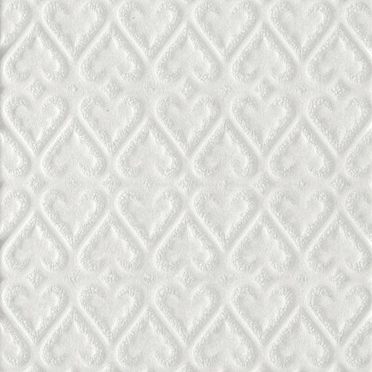 Alhambra white decor 2 glazed tile featuring white textured diamond pattern with embossed heart shapes