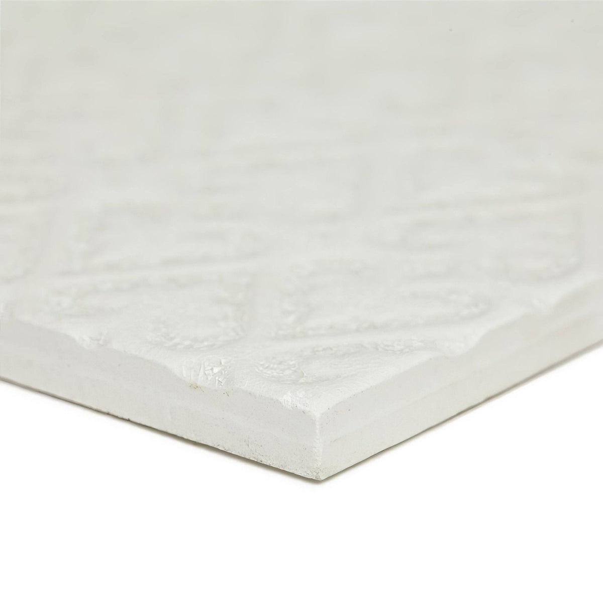 Alhambra white decor 2 glazed tile with white textured surface and subtle raised geometric pattern for stylish walls