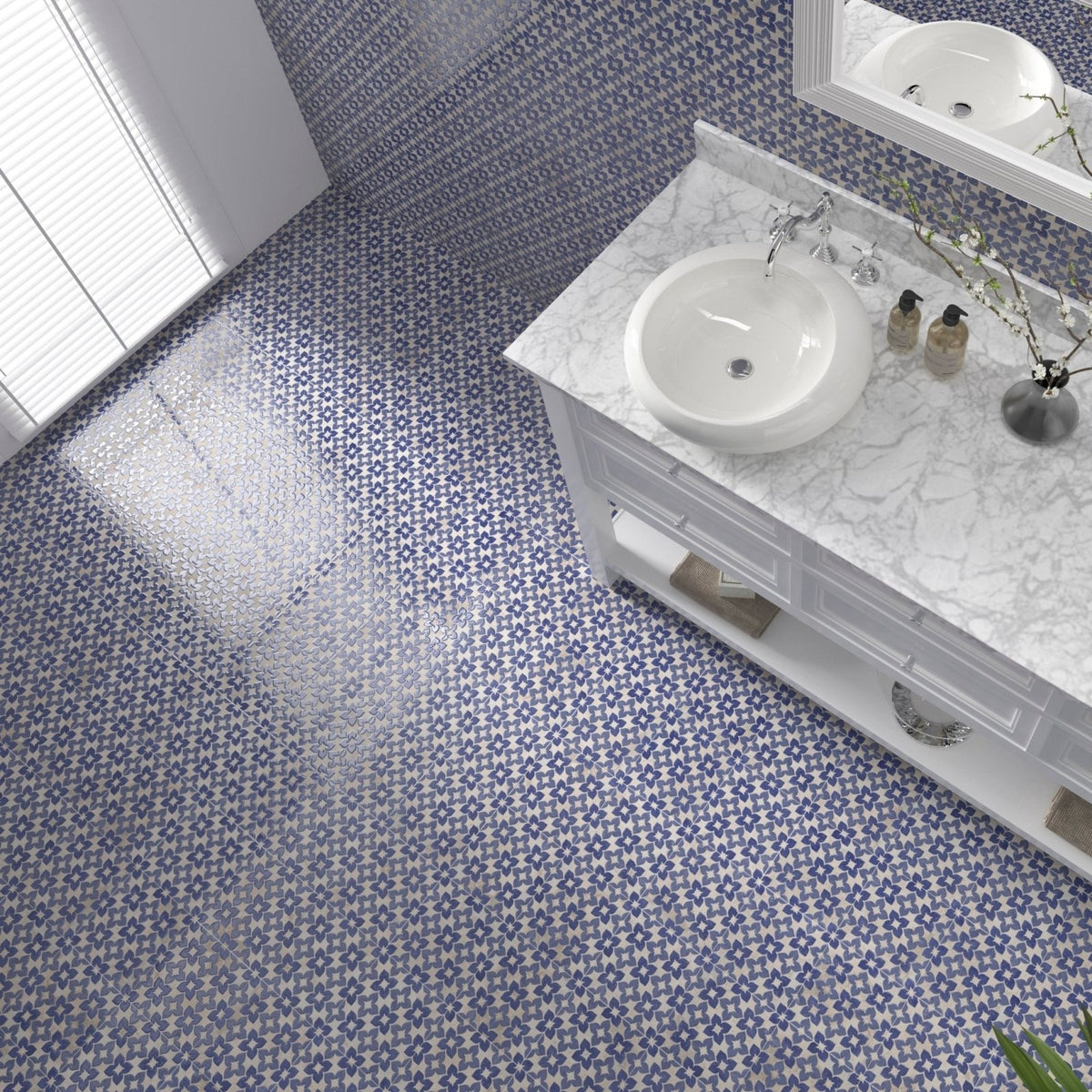 Alma Blue Porcelain Floor Tile 20x20cm - Gloss