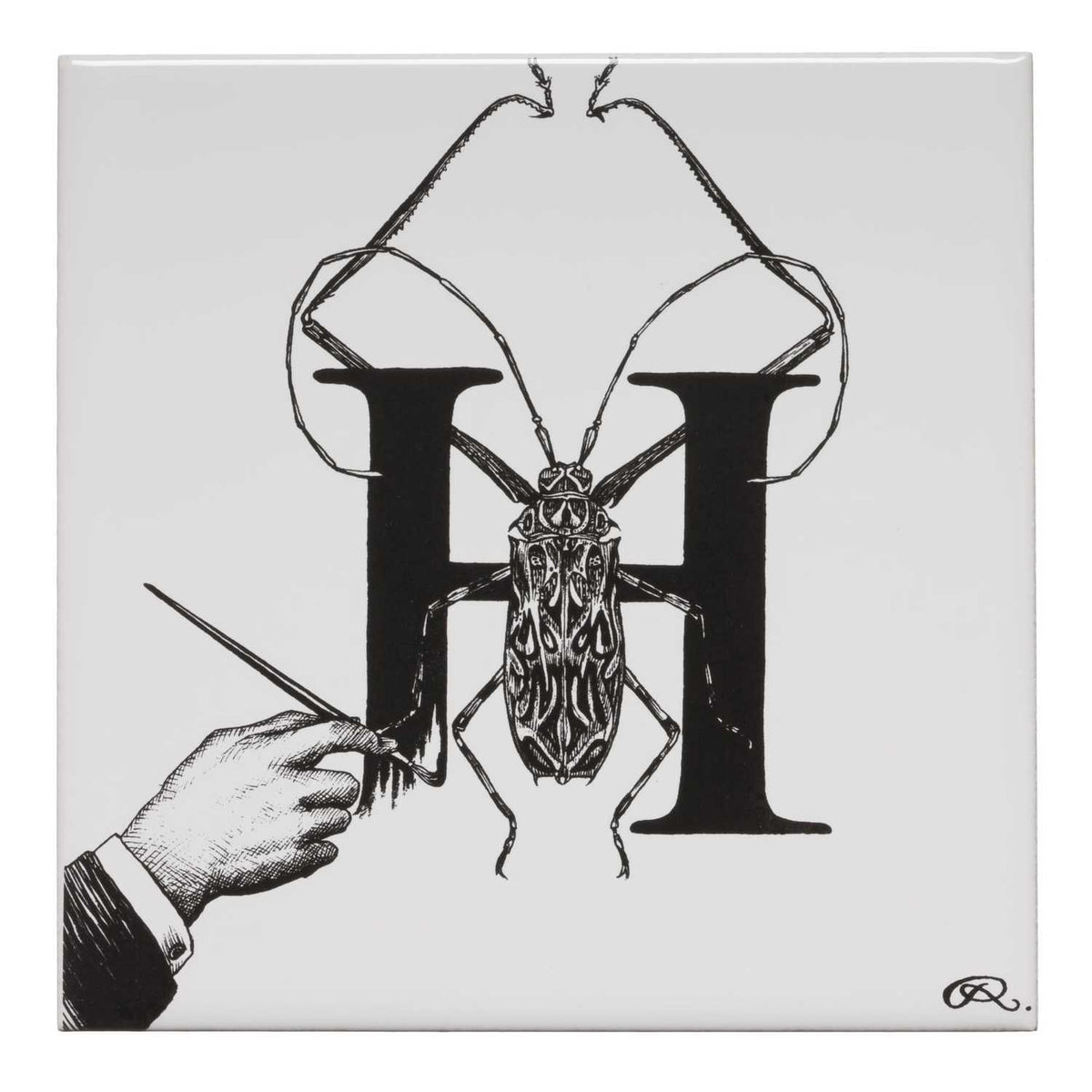 Rory Dobner H – Handrawn Harlequin Beetle Alphabet Tile - Ceramic