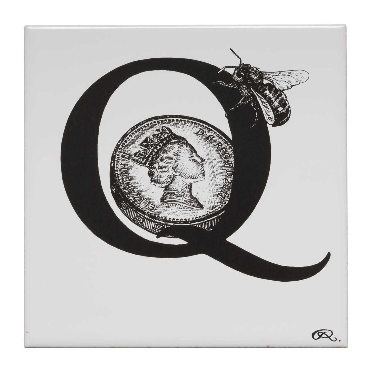 Rory Dobner Q – Queen Bee on a Quid Alphabet Tile - Ceramic