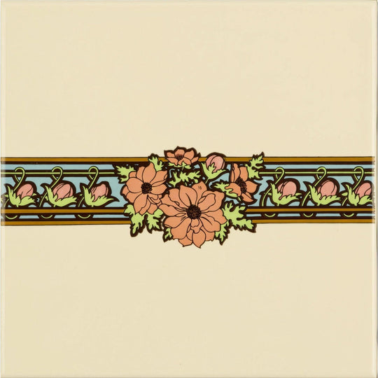 Alphonse Mucha Evening Reverie Border Tile on County White - alternate view