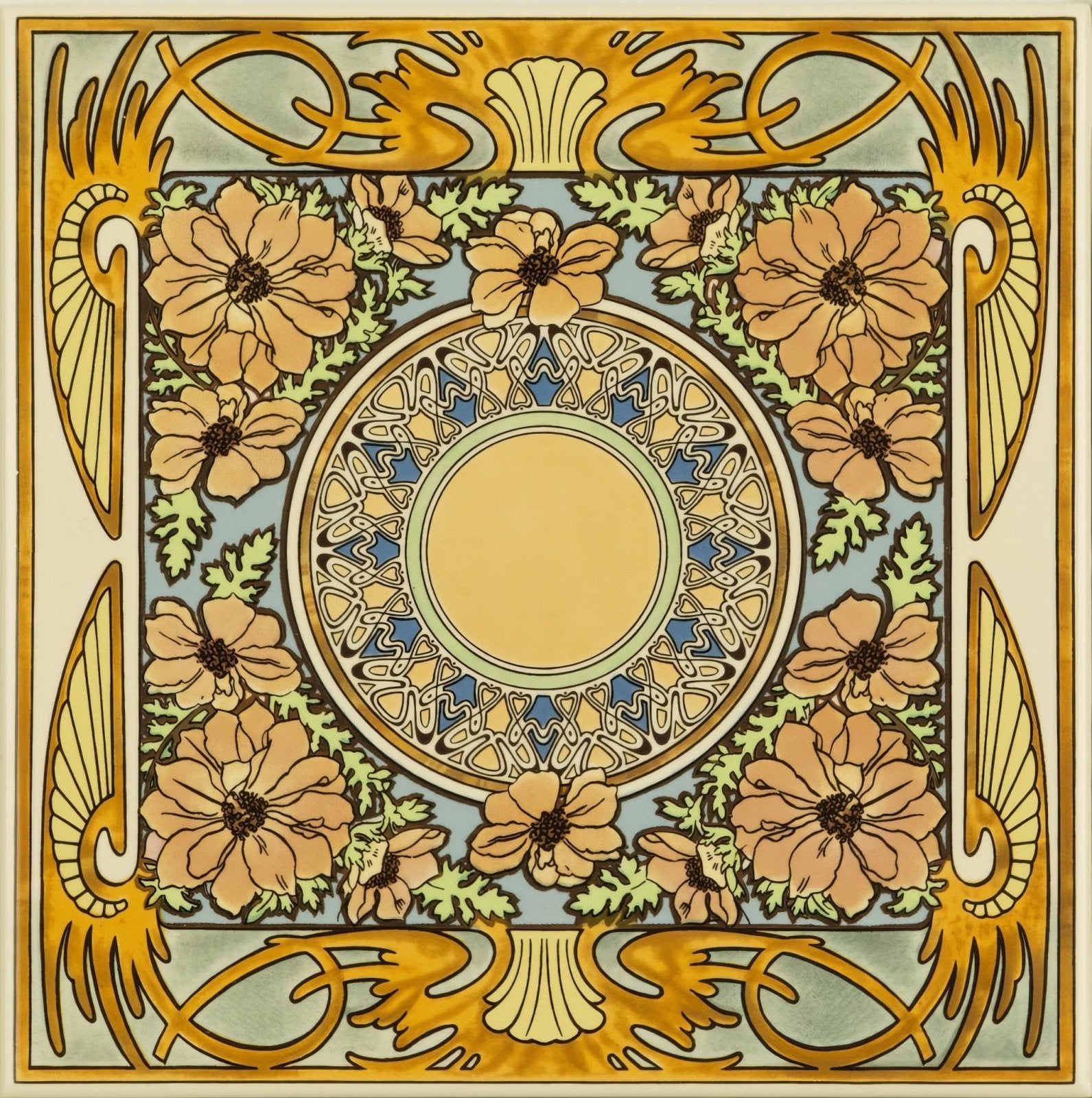 Alphonse Mucha Evening Reverie Single Floral Tile on County White