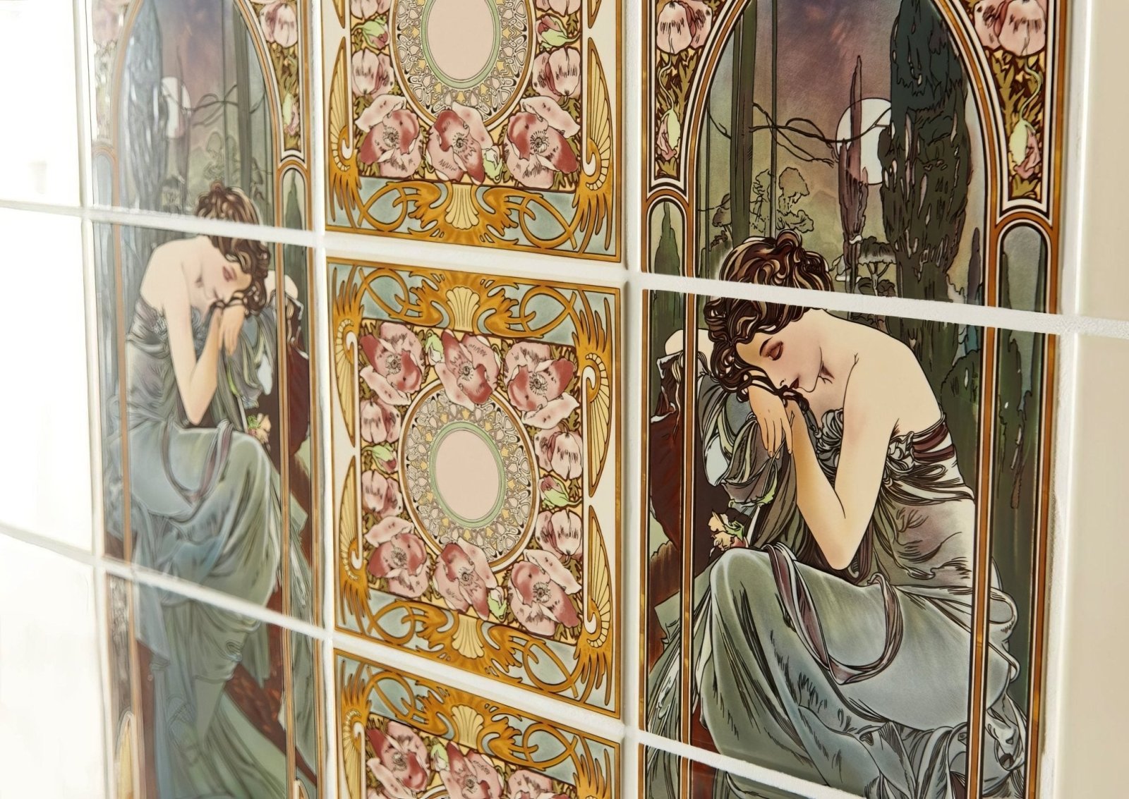 Alphonse Mucha Nocturnal Slumber (Right Hand) 3 - Tile Set on County White