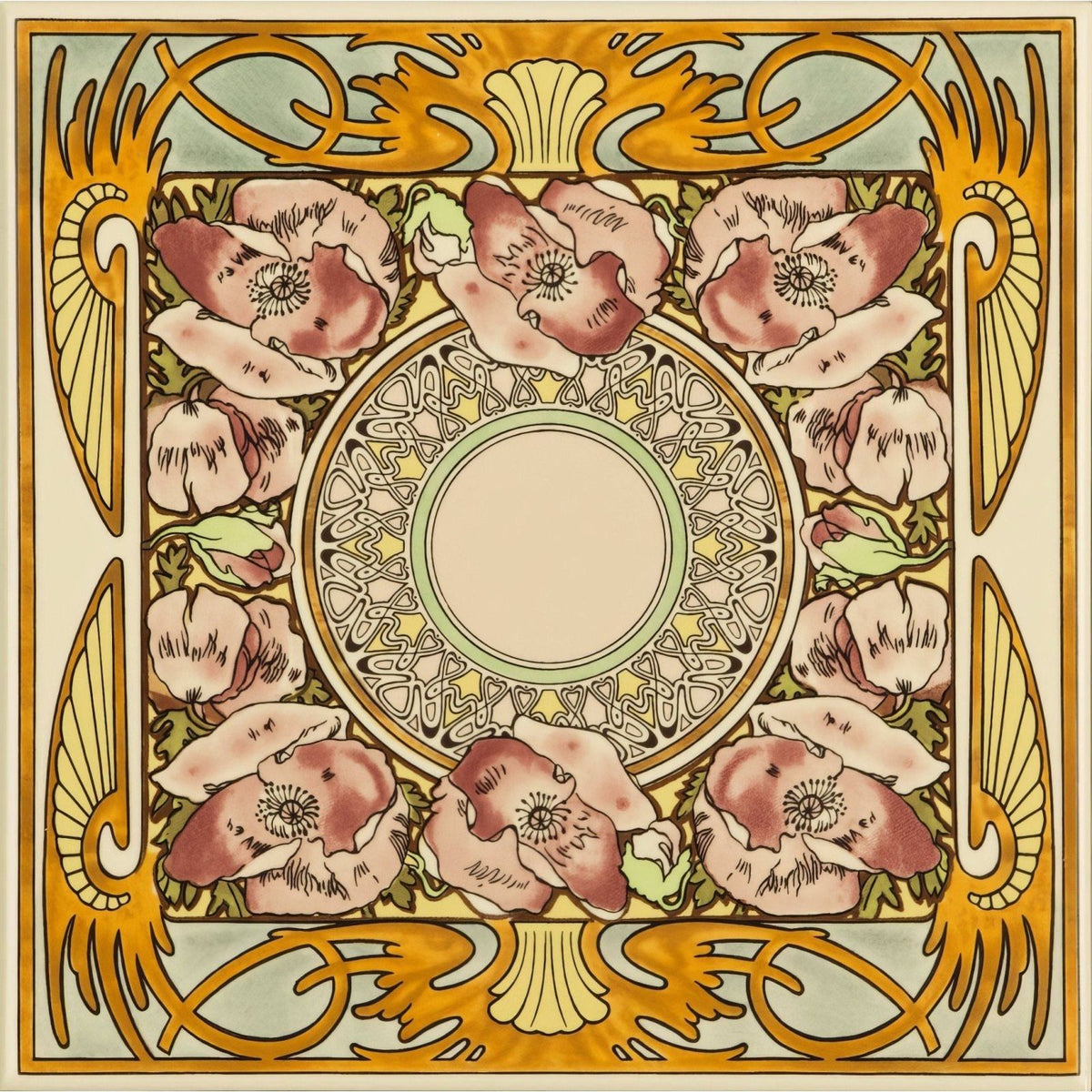 Alphonse Mucha Nocturnal Slumber Single Floral Tile on County White