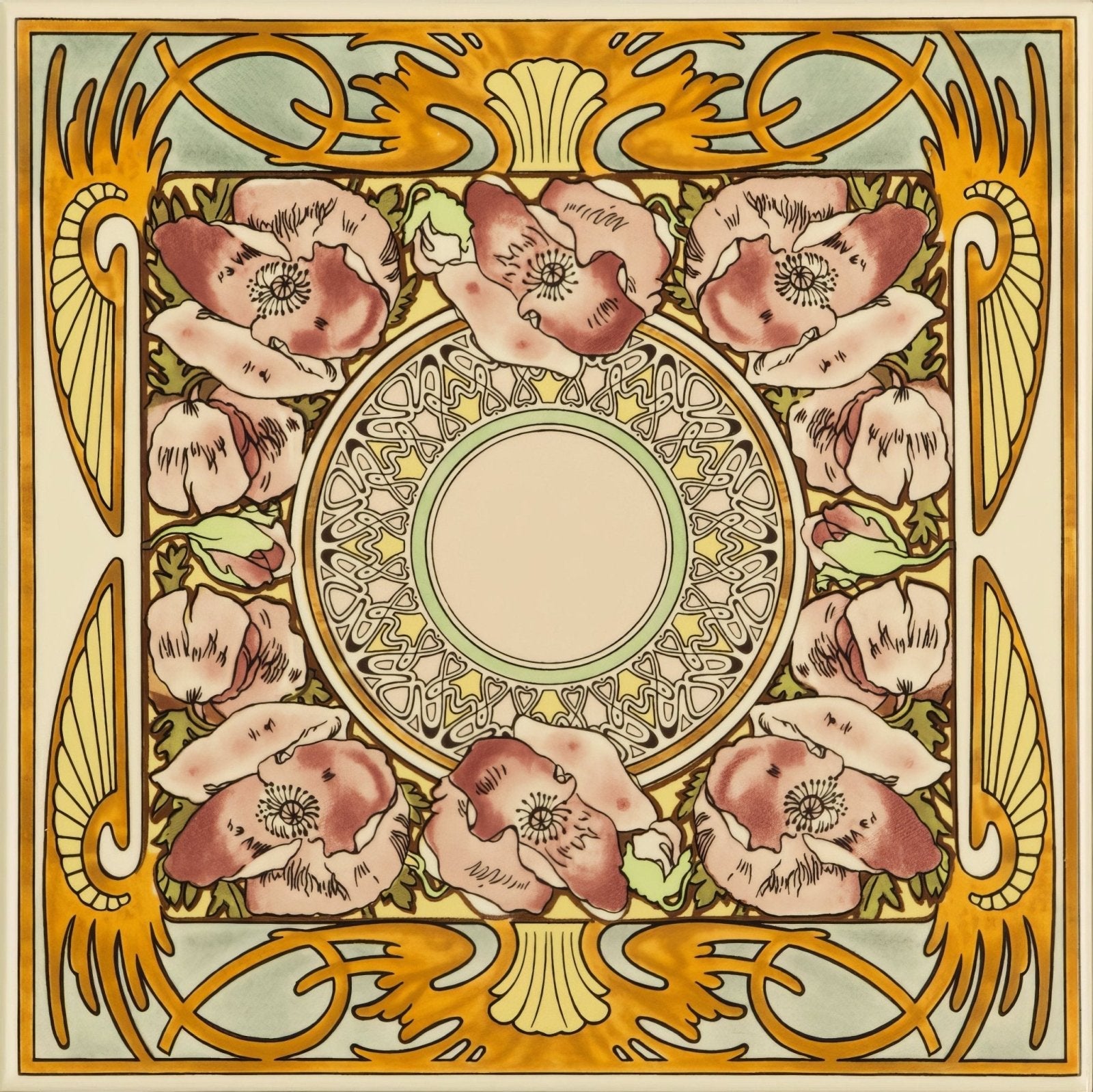 Alphonse Mucha Nocturnal Slumber Single Floral Tile on County White