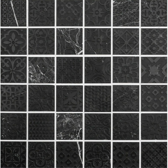 Alto Black Marble Patterned Mosaic Wall & Floor Tile - alternate view
