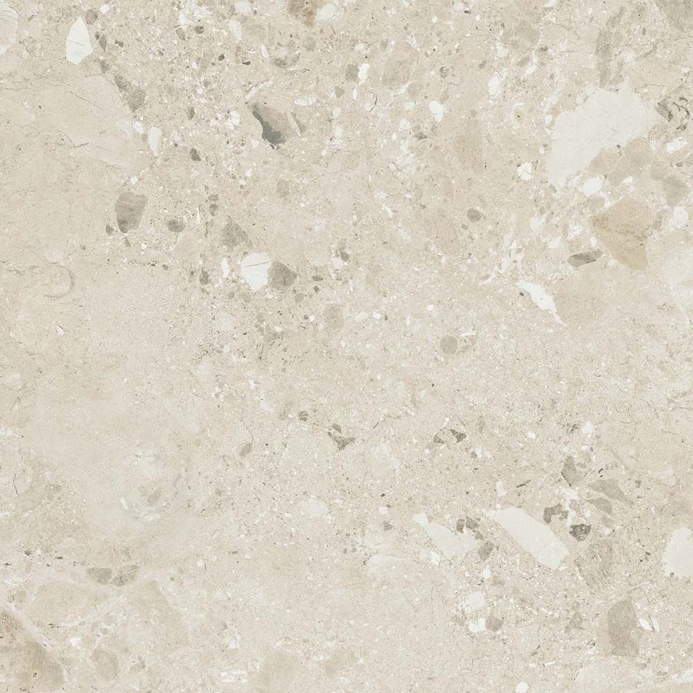 Beige amaya terrazzo natural matt stone tile 90 x 90cm with speckled texture and subtle grayish veining