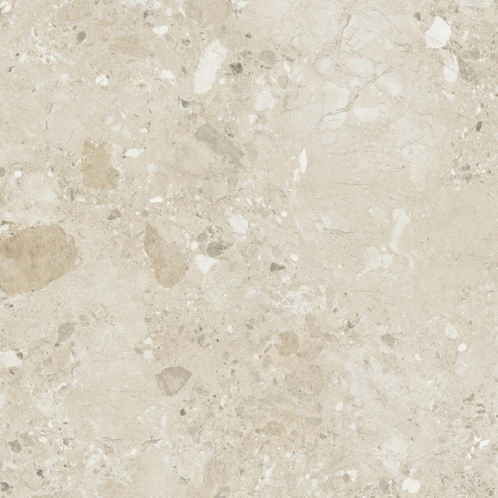 Beige terrazzo natural matt countertop 90 x 90cm with speckled light and dark gray stones pattern