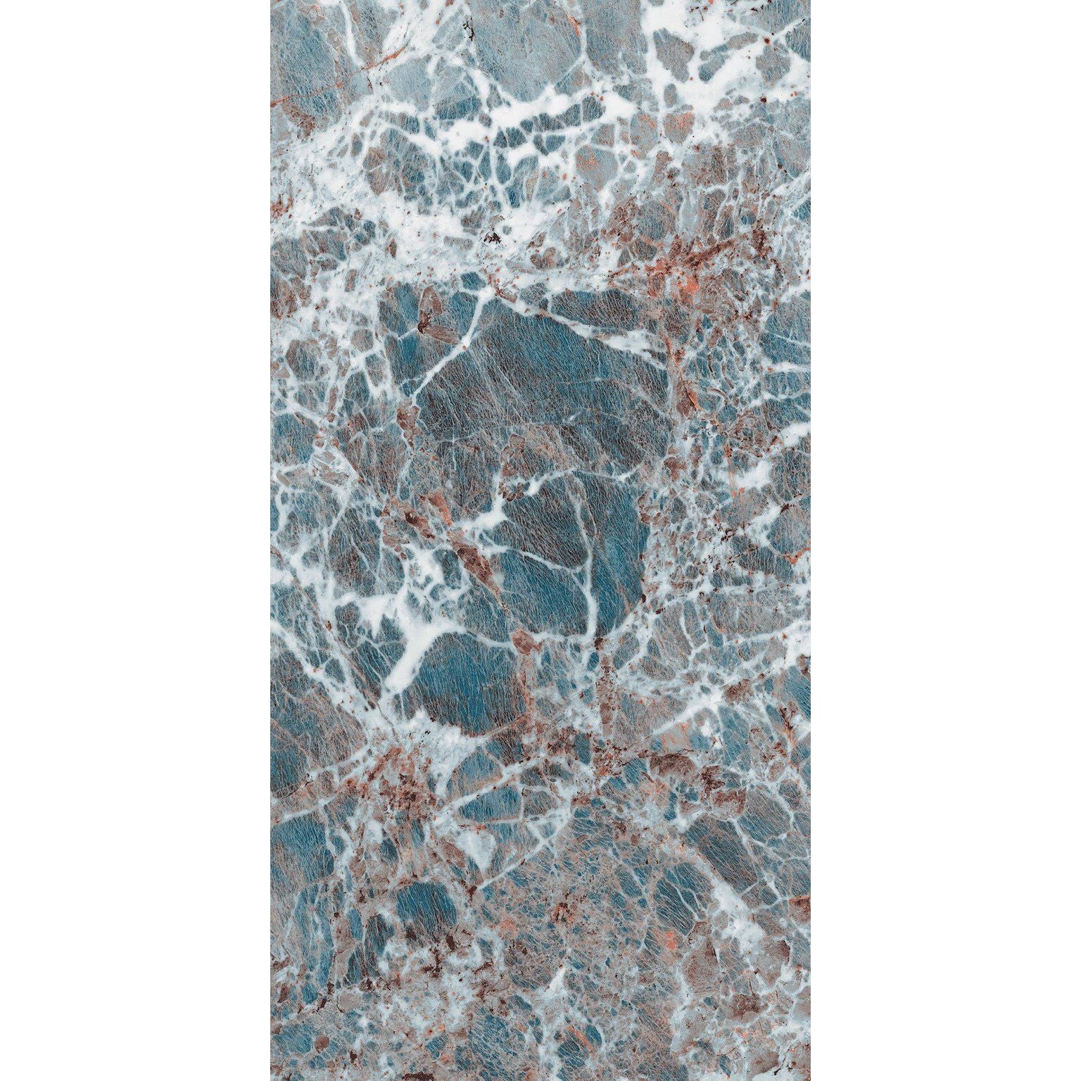 Amazon Azul 60 x 120cm luxurious blue and white marble surface with intricate veining and subtle reddish-brown streaks