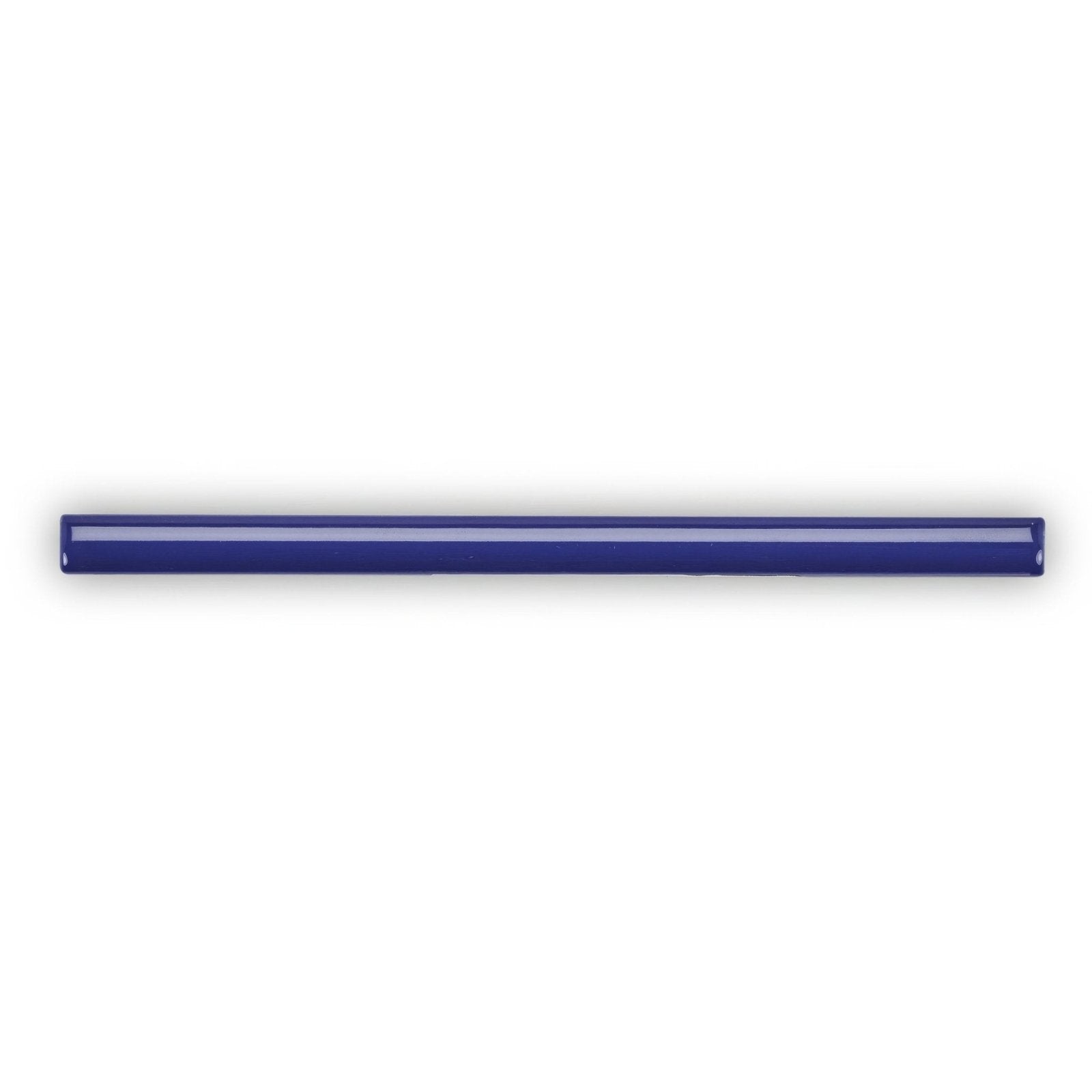 A sleek glossy royal blue ceramic tile with smooth rectangular surface and rounded edges called Andalucia Blue Glazed Pencil