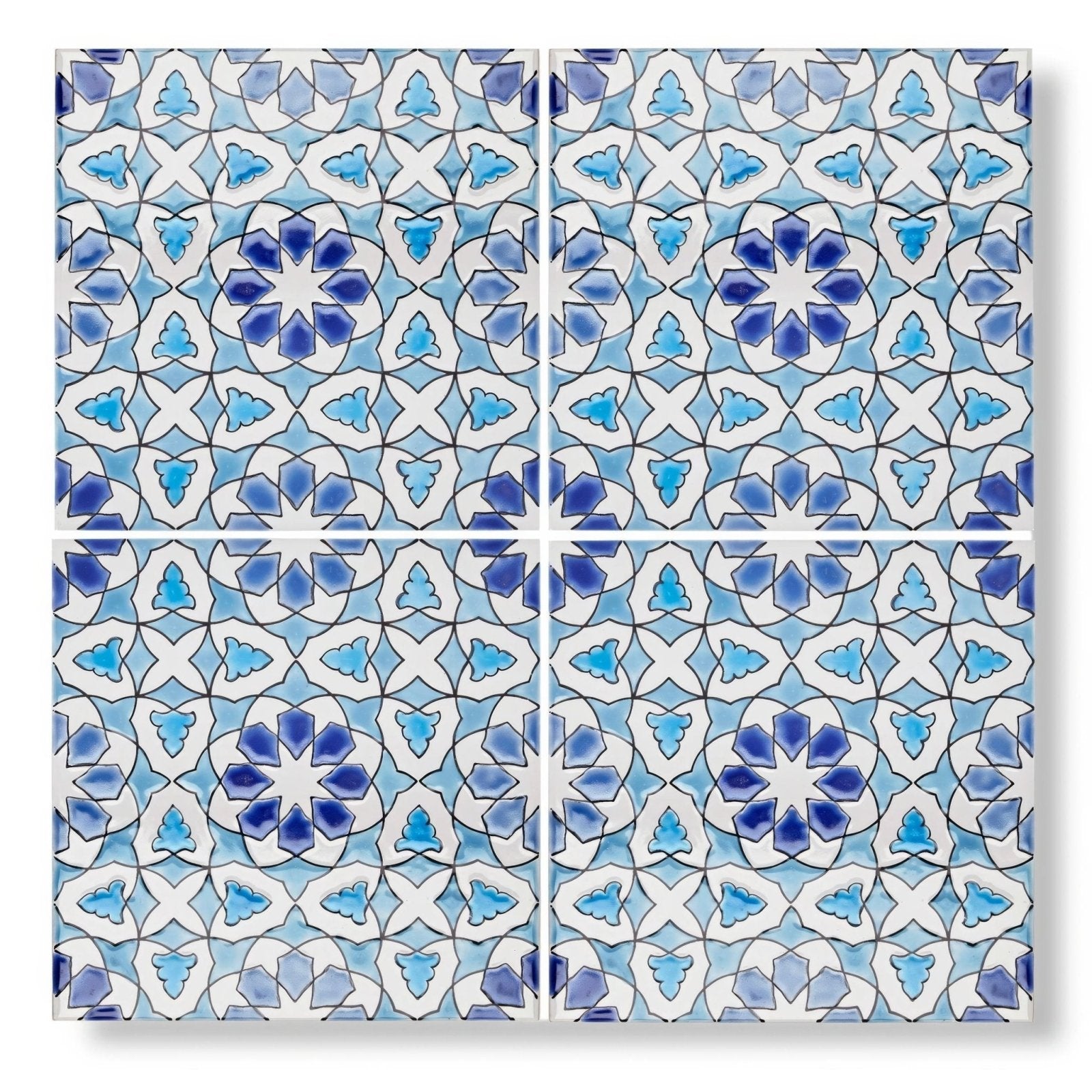 Blue and white patterned ceramic tiles with intricate geometric designs for andalucia bodegas 20x20 patterned tile