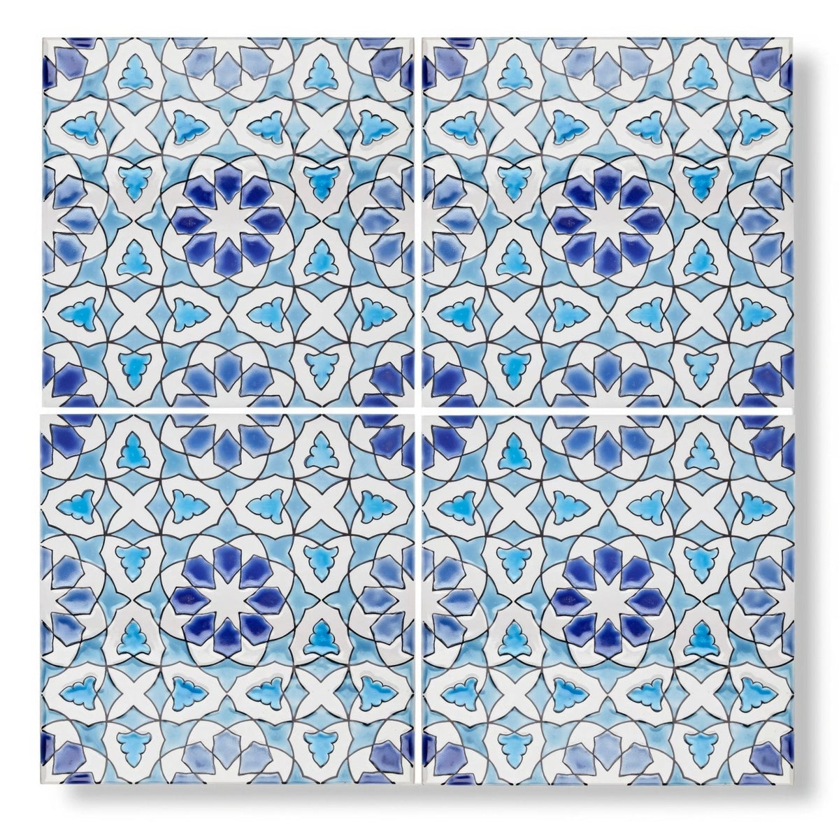 Blue and white patterned ceramic tiles with intricate geometric designs for andalucia bodegas 20x20 patterned tile
