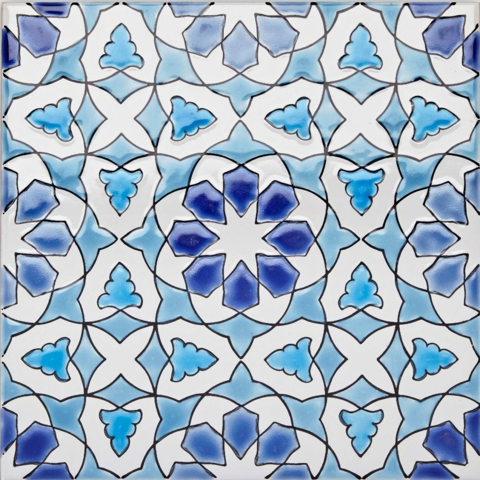 Andalucia Bodegas 20 x 20 patterned tile featuring blue and white ceramic with intricate geometric patterns
