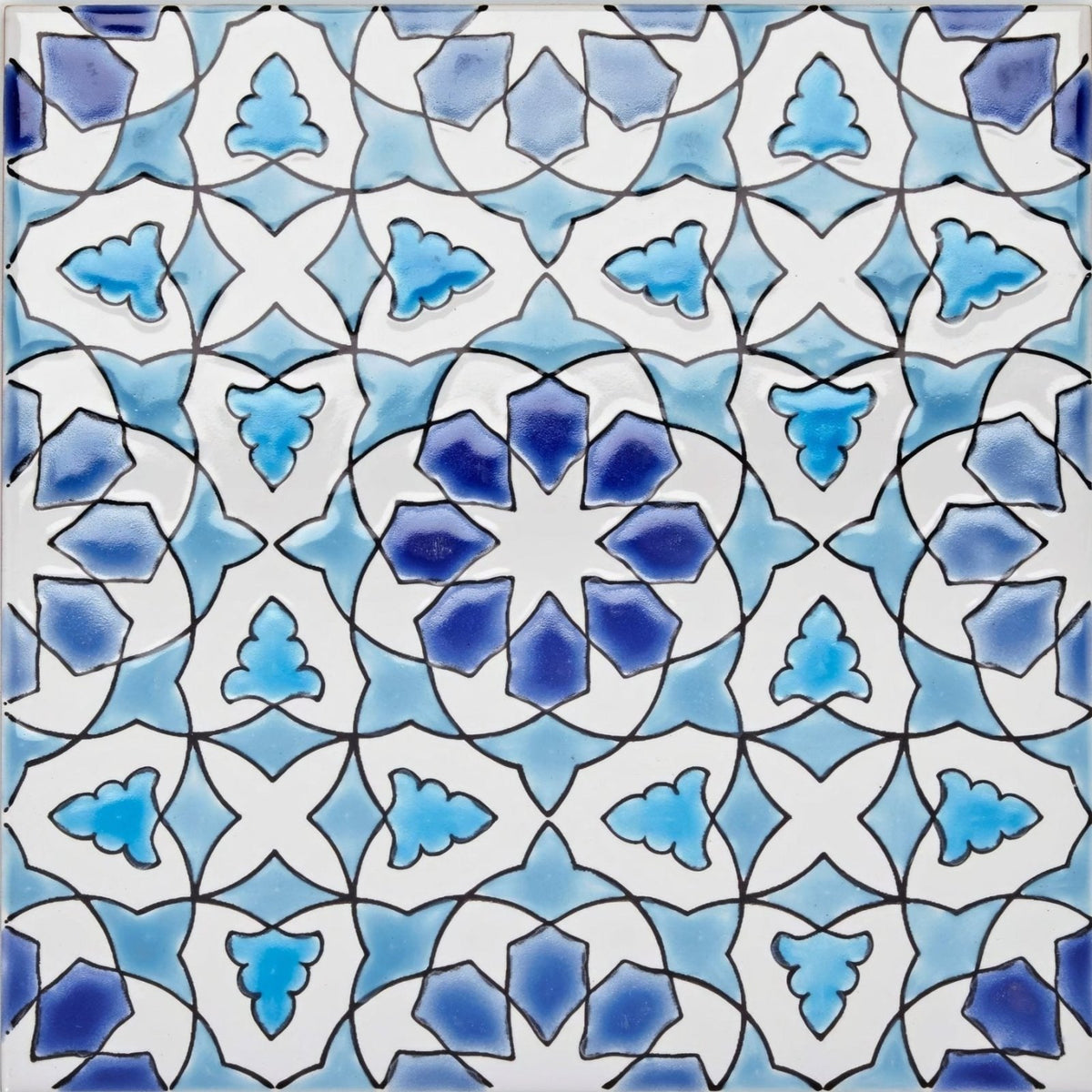 Andalucia Bodegas 20 x 20 patterned tile featuring blue and white ceramic with intricate geometric patterns