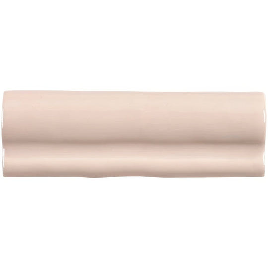 Beige ceramic tile anemone torus moulding with smooth glossy finish and subtle wavy ridges along its length