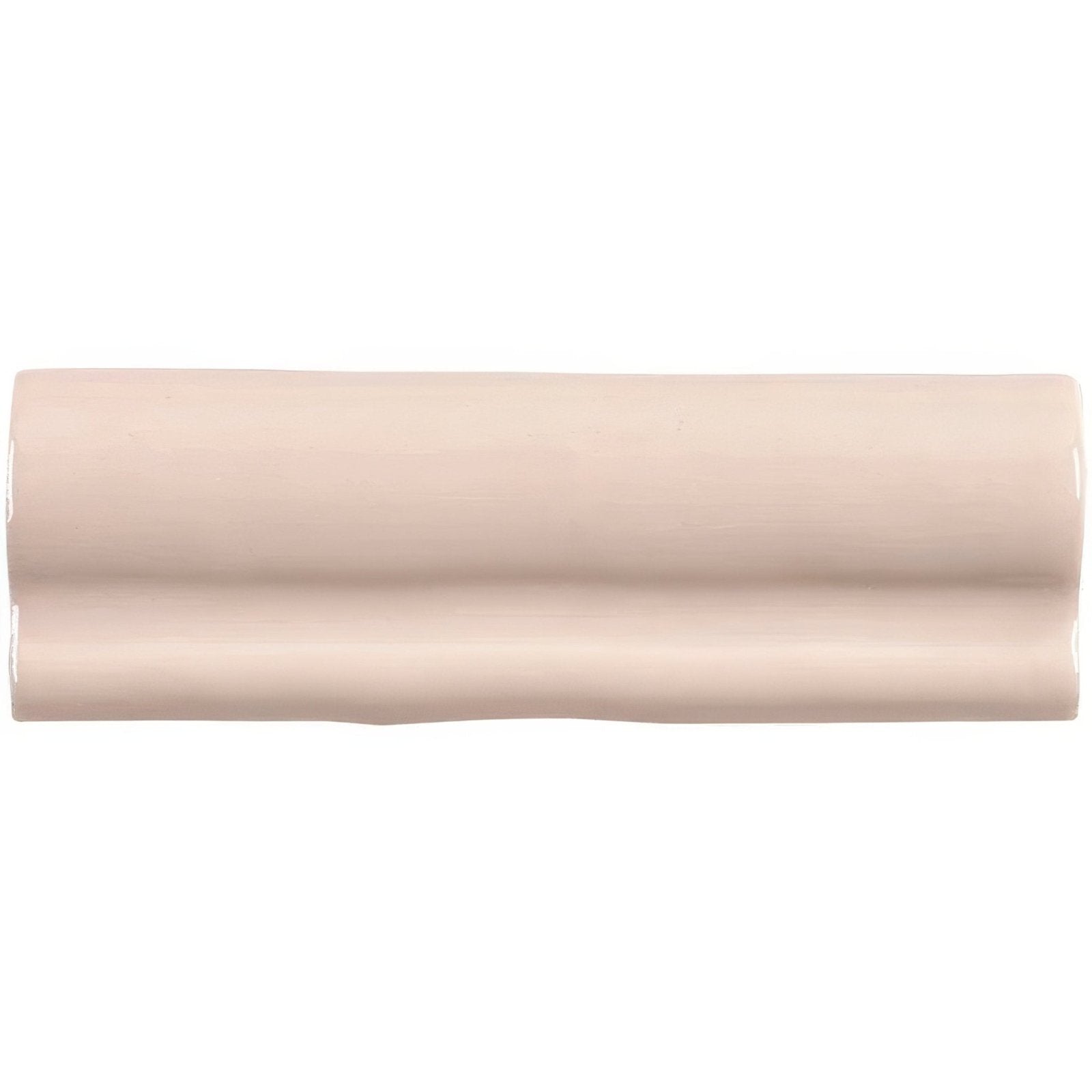 Beige ceramic tile anemone torus moulding with smooth glossy finish and subtle wavy ridges along its length