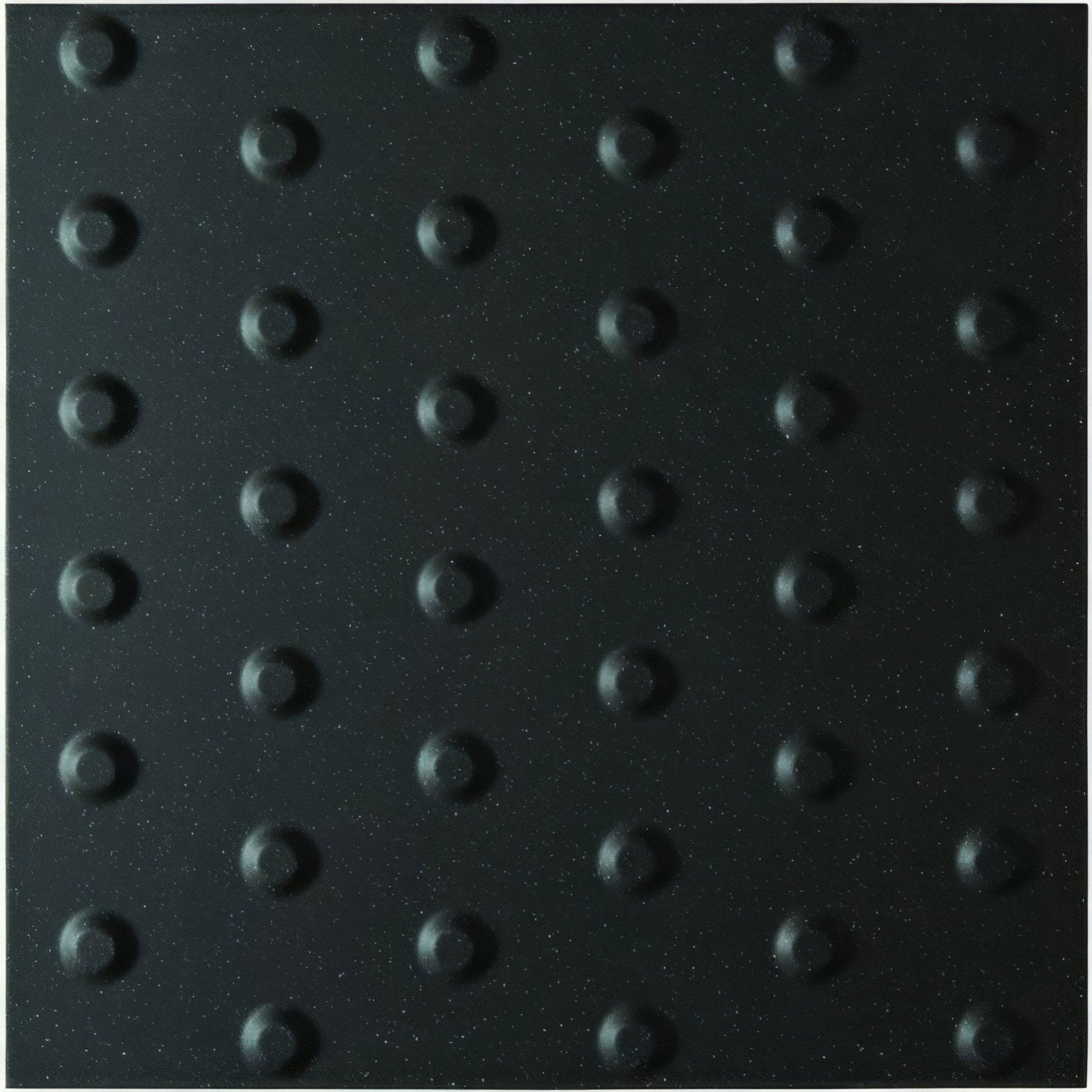 Anthracite tactile blister quarry tile 400x400mm with black textured surface and raised circular bumps grid