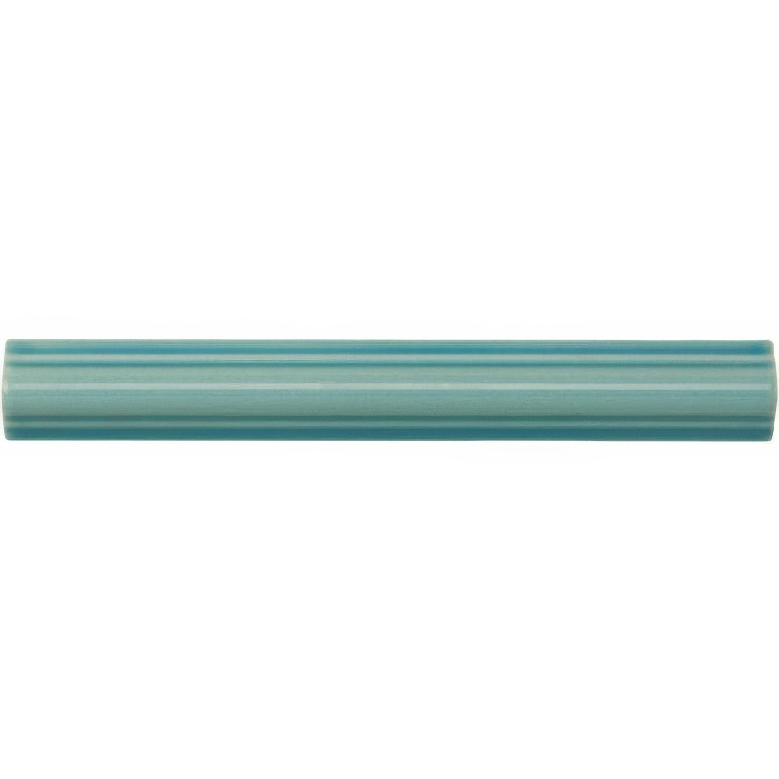 Aqua source astragal moulding teal ceramic tile with smooth glossy finish and subtle horizontal ridges along its length