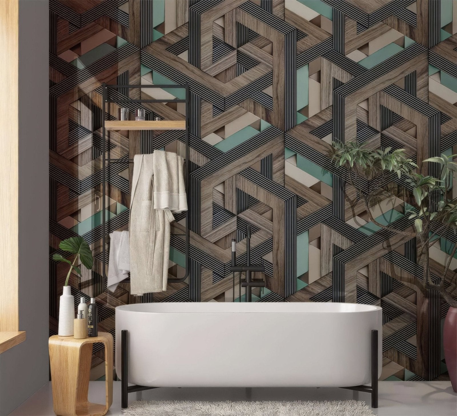 Aqua Wooden Strips 3D Shower Panel