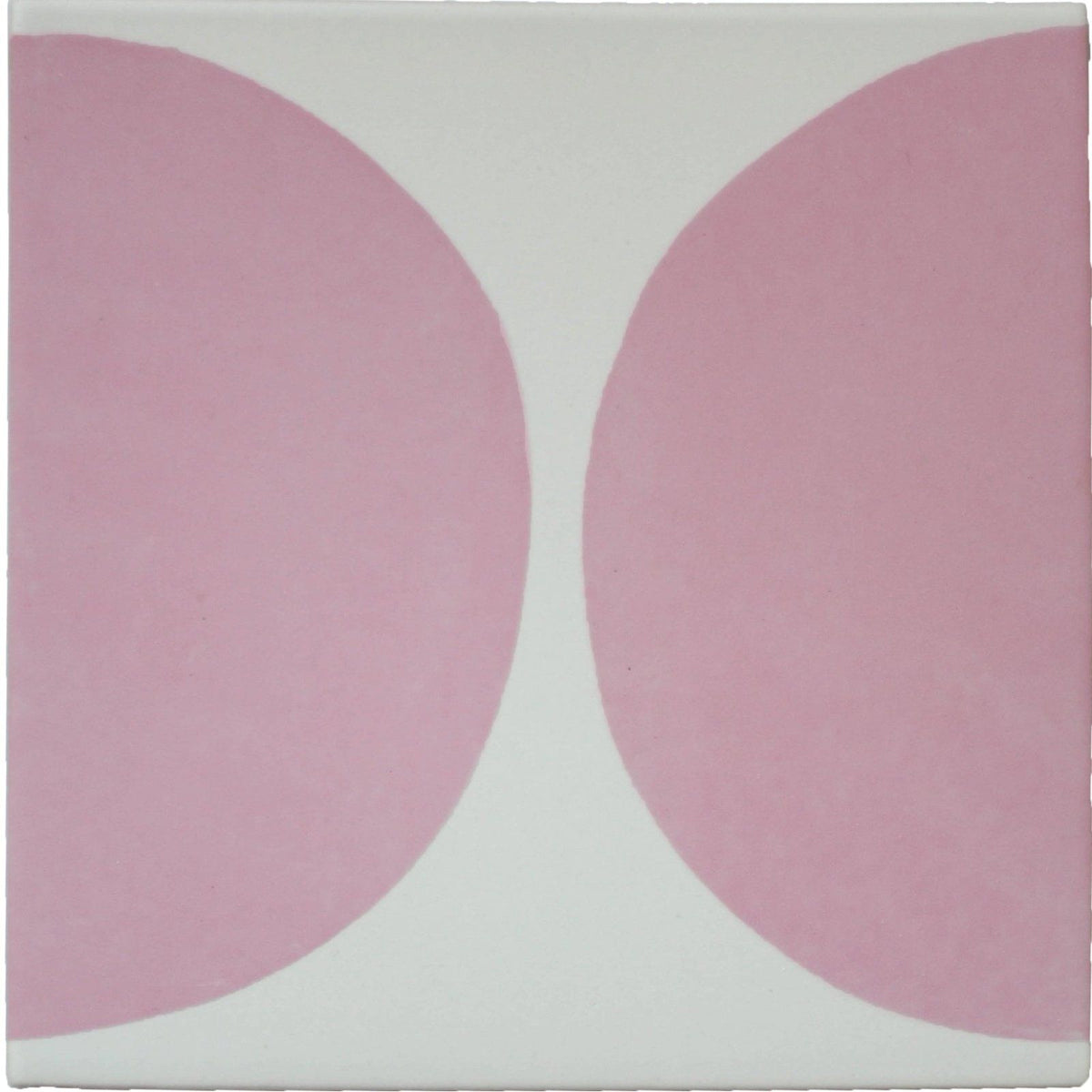 A square ceramic tile with two soft pink semicircles on a white background arc floor rose 15 x 15cm