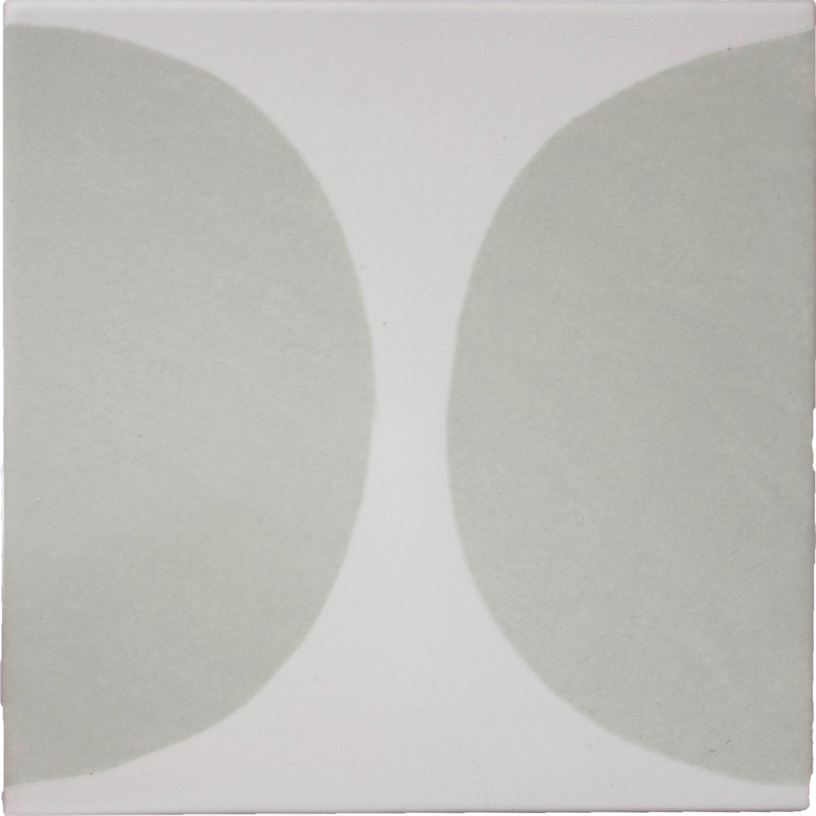 Arc floor willow 15 x 15cm minimalist ceramic tile with two soft gray semi circles on a white background