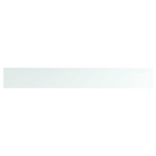 A sleek rectangular white glass tile with a smooth glossy finish designed as the arctic upstand product