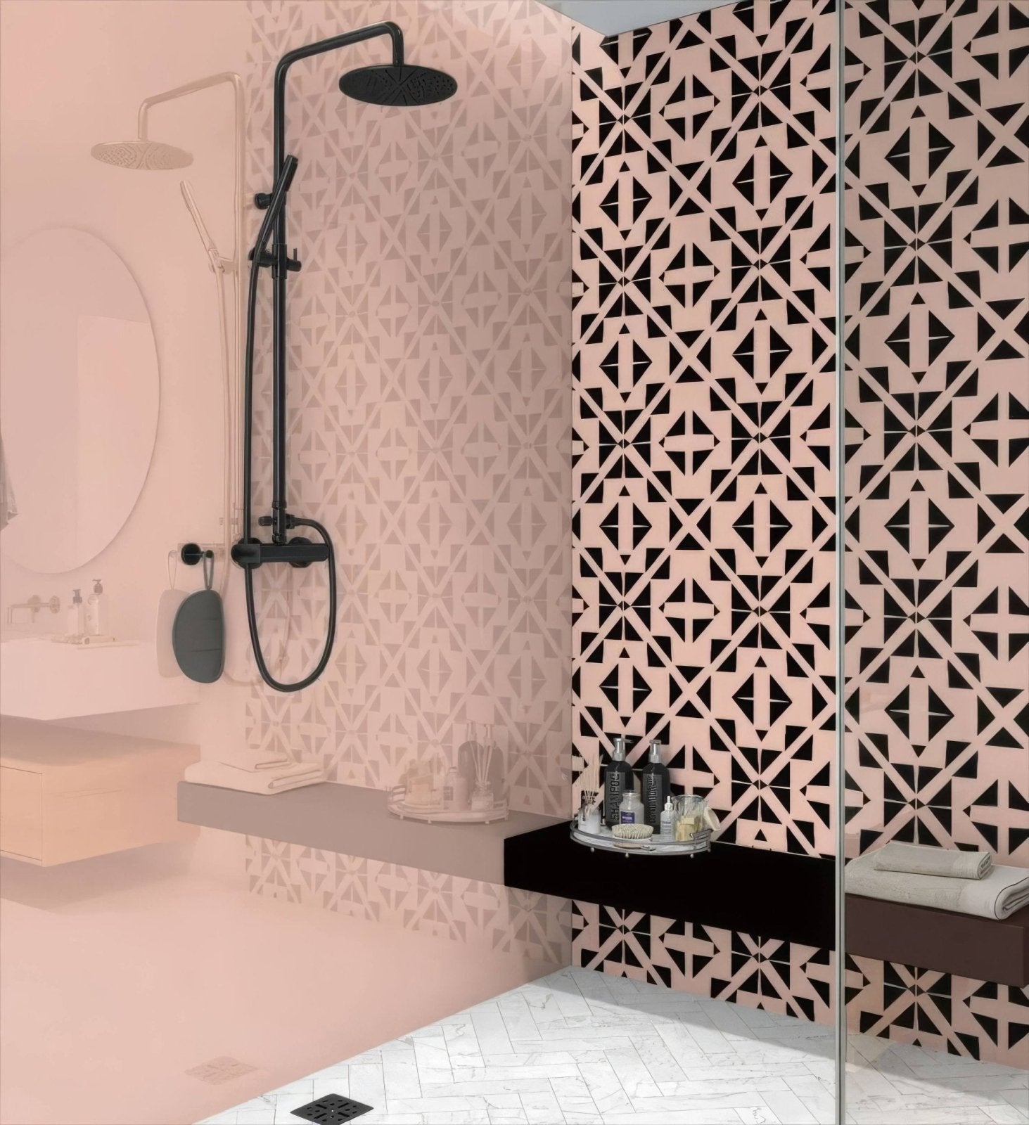 Art Deco Aztec Black Pink Shower Panel