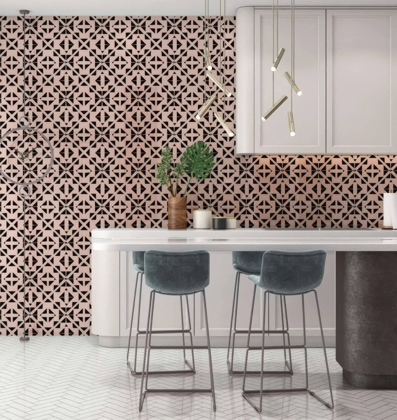 Art Deco Aztec Black Pink Shower Panel