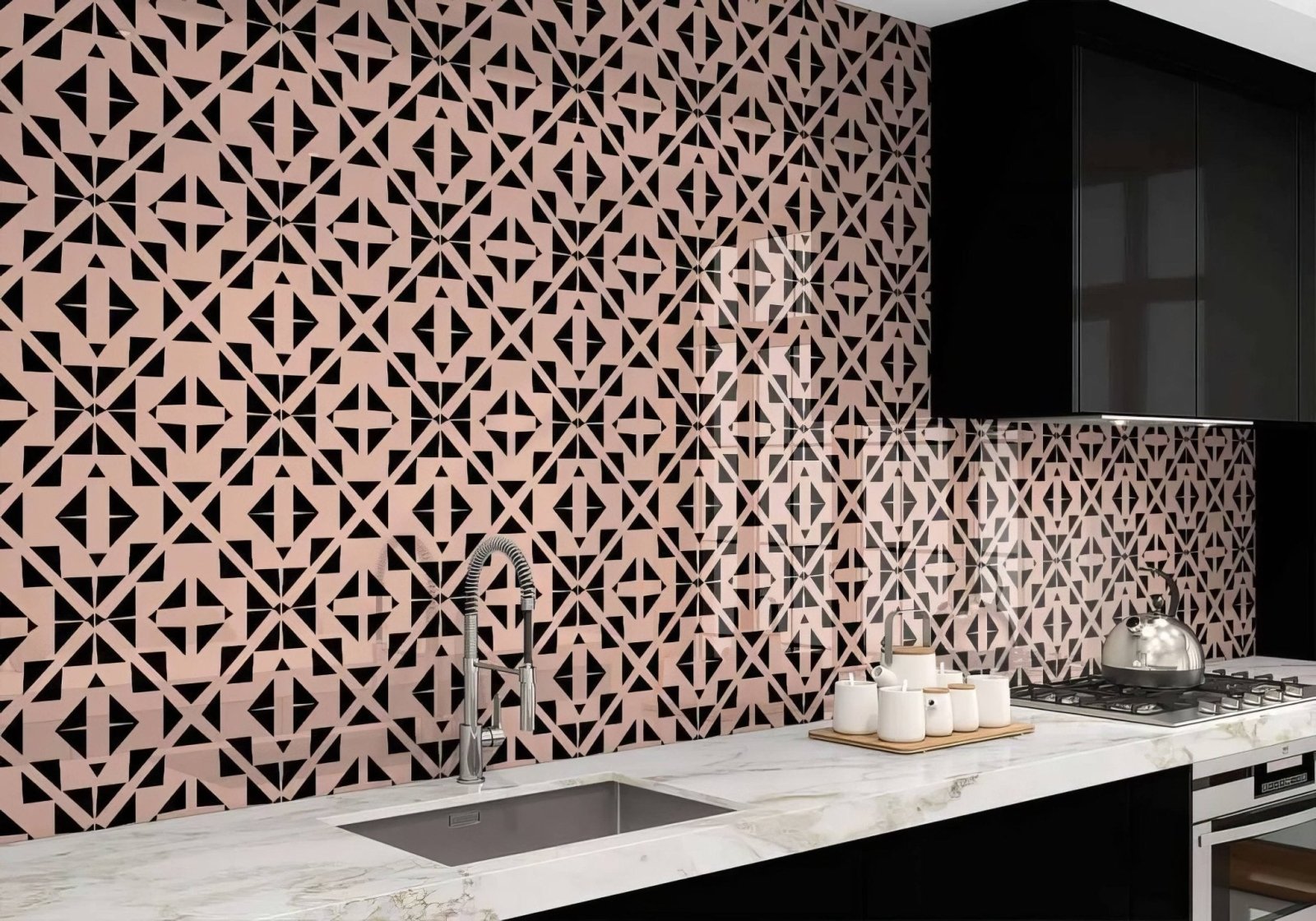 Art Deco Aztec Black Pink Shower Panel