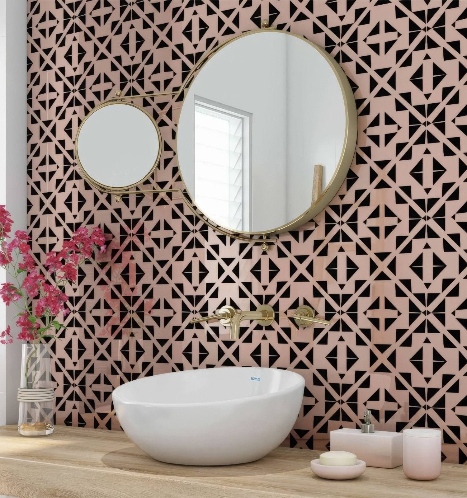 Art Deco Aztec Black Pink Shower Panel