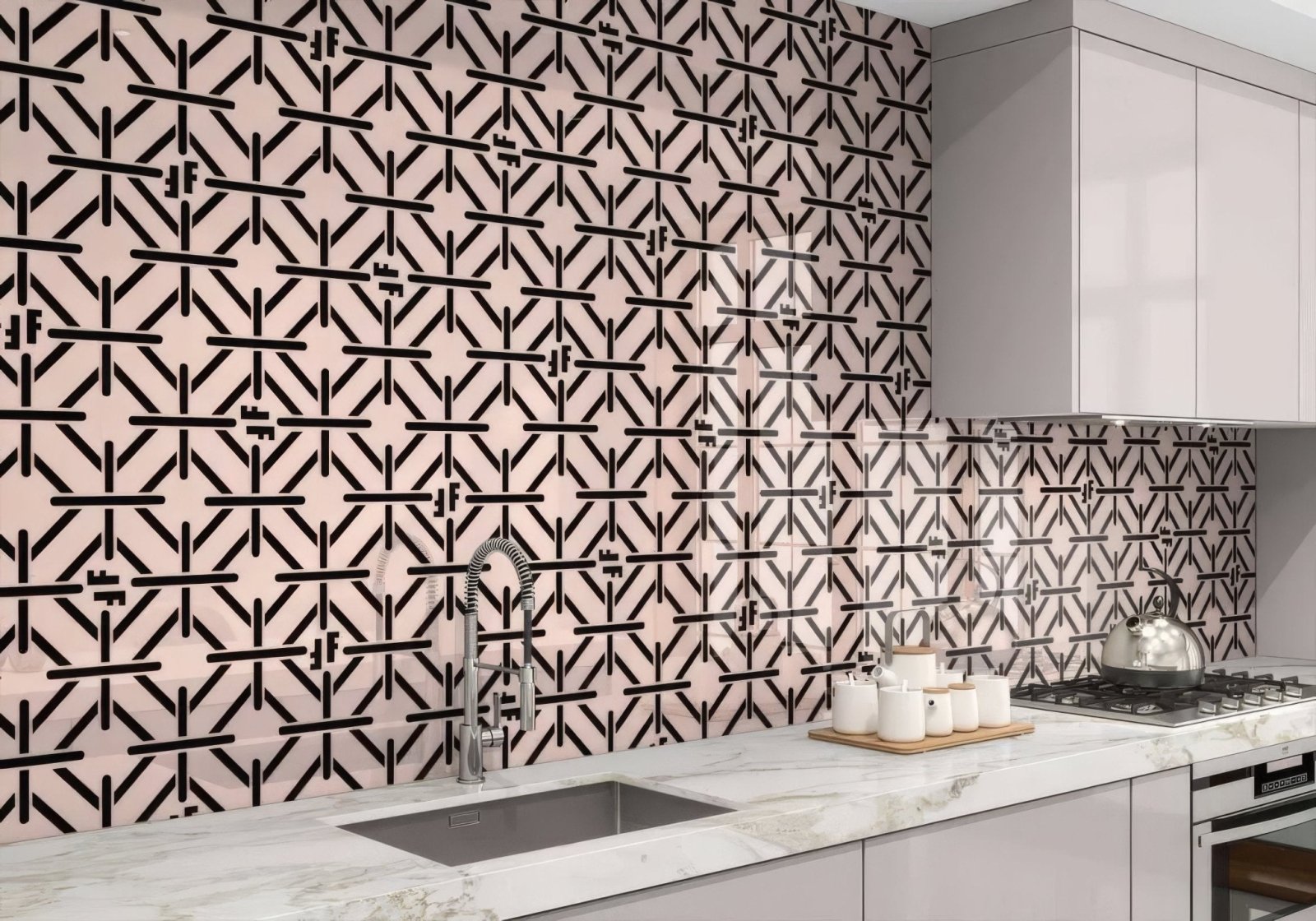 Art Deco Fashion Pink Black Shower Panel