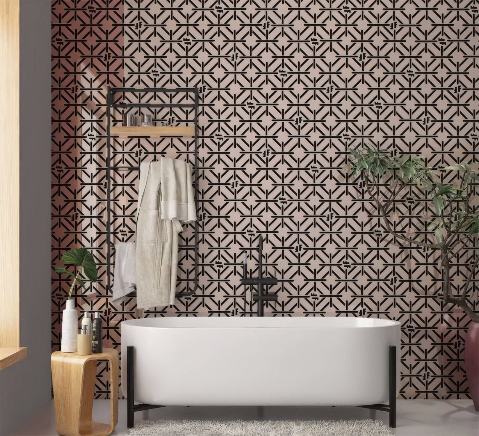 Art Deco Fashion Pink Black Shower Panel